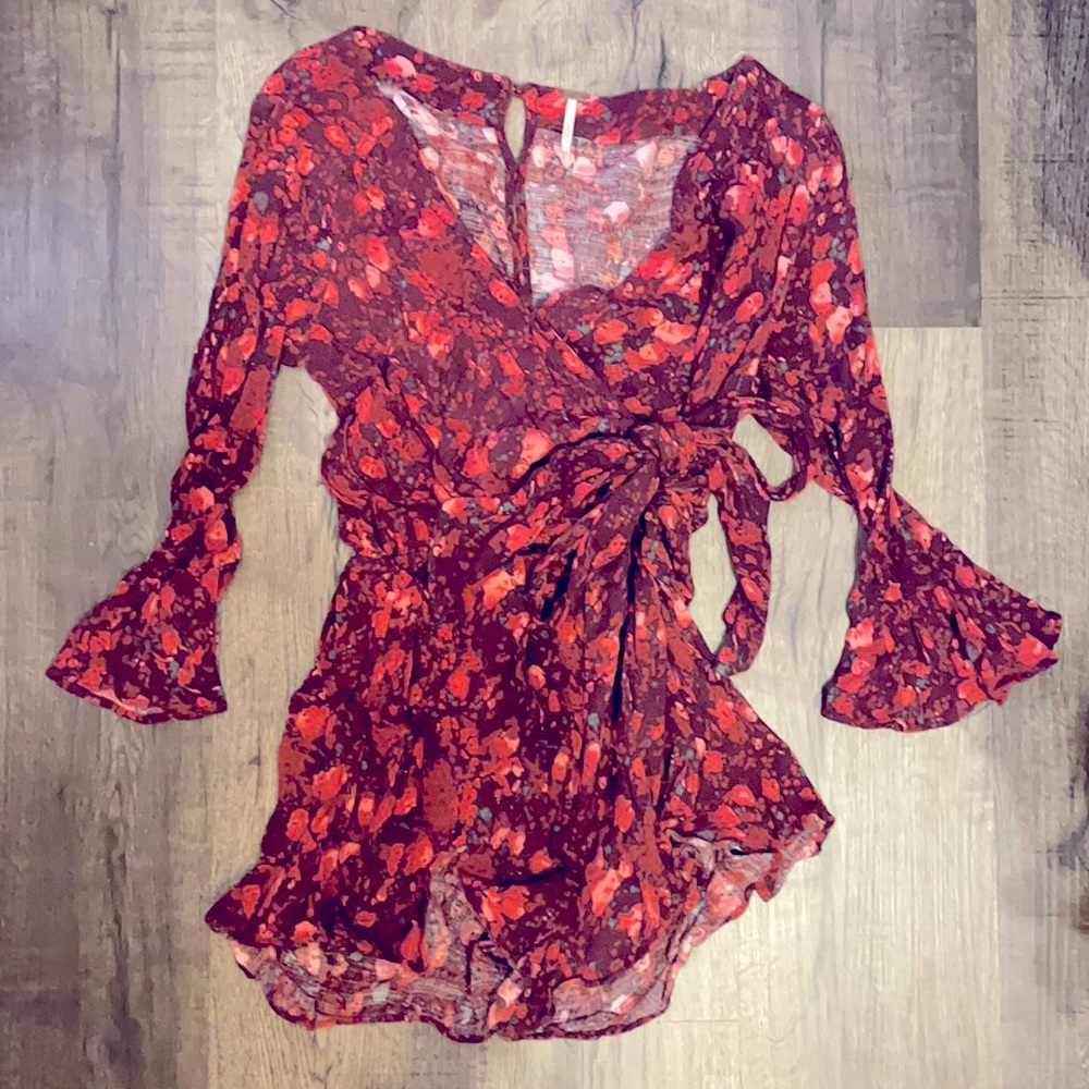 Red Pink Fuchsia floral romper